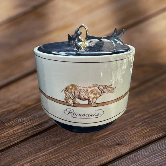 Cera Ice Bucket w/ Lid and Tongs Safari Animals Cheetah Rhino Vinyage MCM - Picture 3 of 5